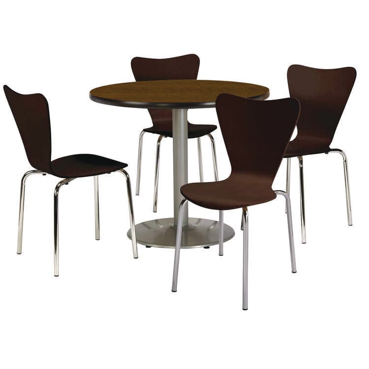 KFI STUDIOS Pedestal Table with Four Espresso Jive Series Chairs, Round, 36" Dia x 29h, Walnut (KFI810389025064)