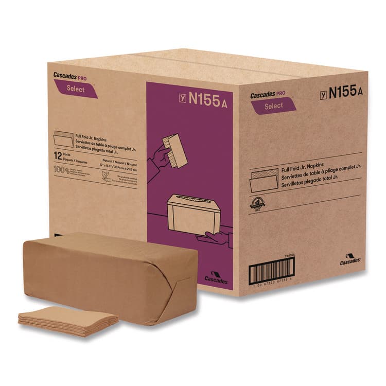 CASCADES TISSUE GROUP Select Full Fold II Napkins, 1-Ply, 12 x 8.5, White, 800/Pack, 12 Packs/Carton (CSDN155)