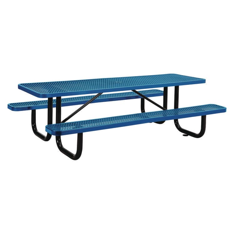 GLOBAL INDUSTRIAL Expanded Steel Picnic Table, Rectangular, 96 x 62 x 29.5, Blue Top, Blue Base/Legs (GBE277153BL)