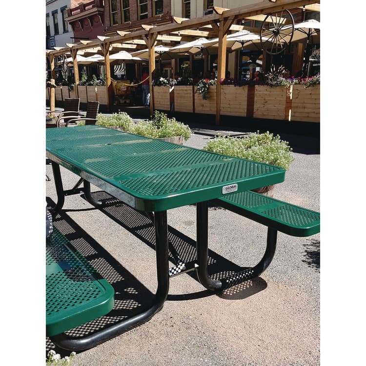 GLOBAL INDUSTRIAL Expanded Steel Picnic Table, Rectangular, 96 x 62 x 29.5, Green Top, Green Base/Legs (GBE277153GN) thumbnail 4