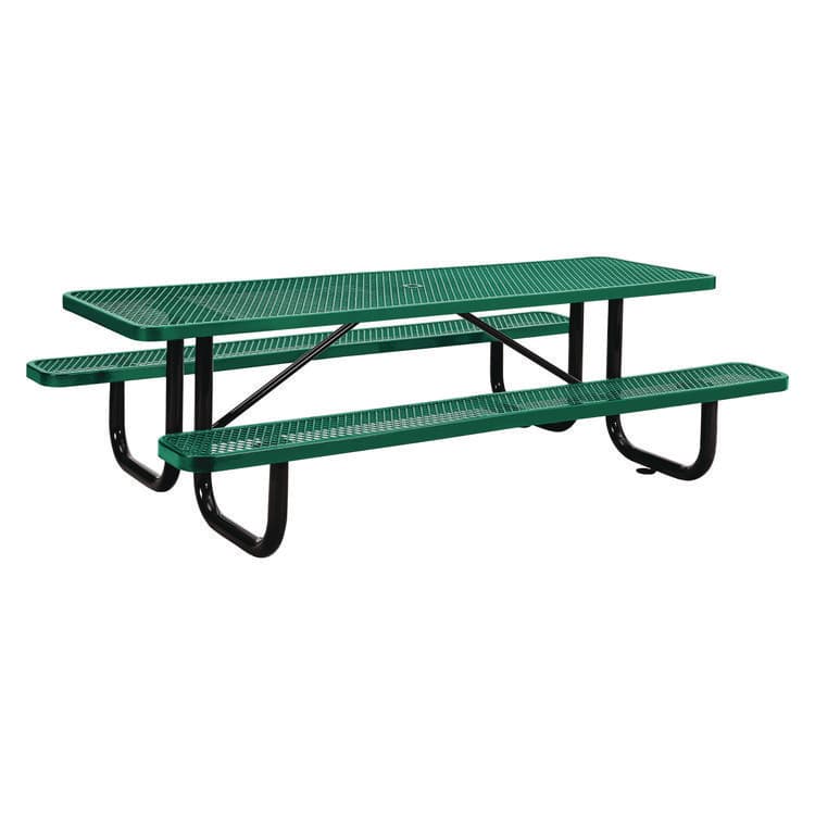 GLOBAL INDUSTRIAL Expanded Steel Picnic Table, Rectangular, 96 x 62 x 29.5, Green Top, Green Base/Legs (GBE277153GN)