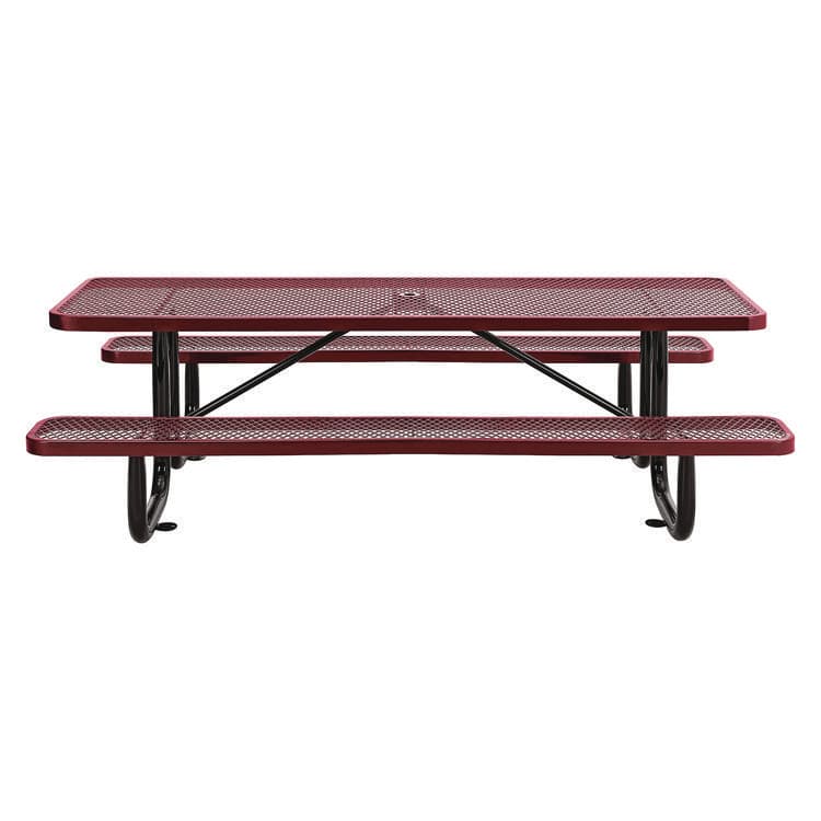 GLOBAL INDUSTRIAL Expanded Steel Picnic Table, Rectangular, 96 x 62 x 29.5, Red Top, Red Base/Legs (GBE277153RD) thumbnail 2