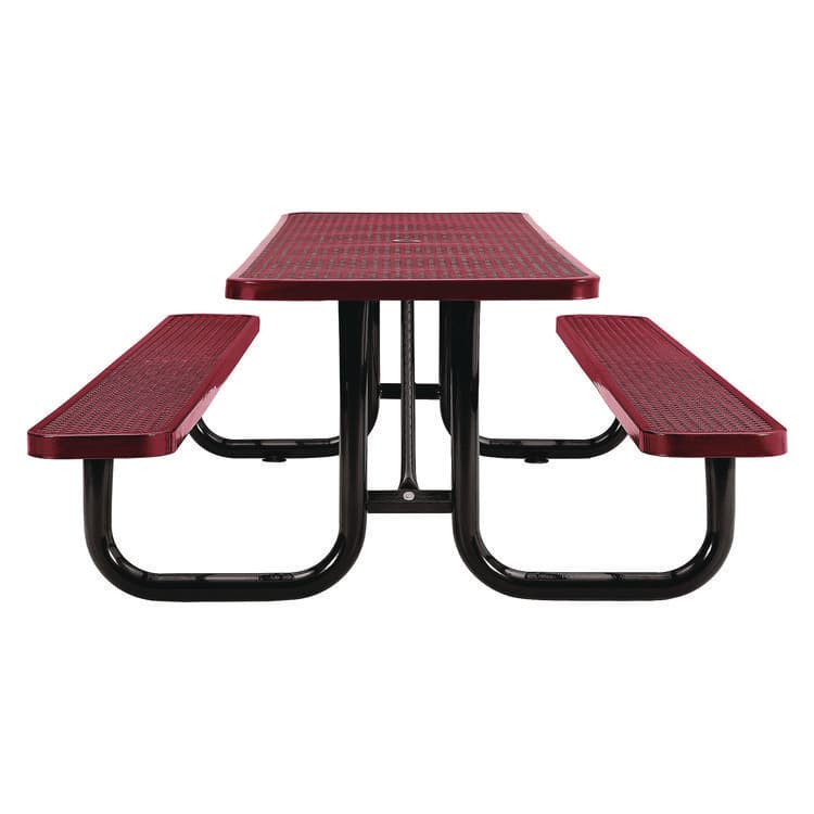 GLOBAL INDUSTRIAL Expanded Steel Picnic Table, Rectangular, 96 x 62 x 29.5, Red Top, Red Base/Legs (GBE277153RD) thumbnail 3