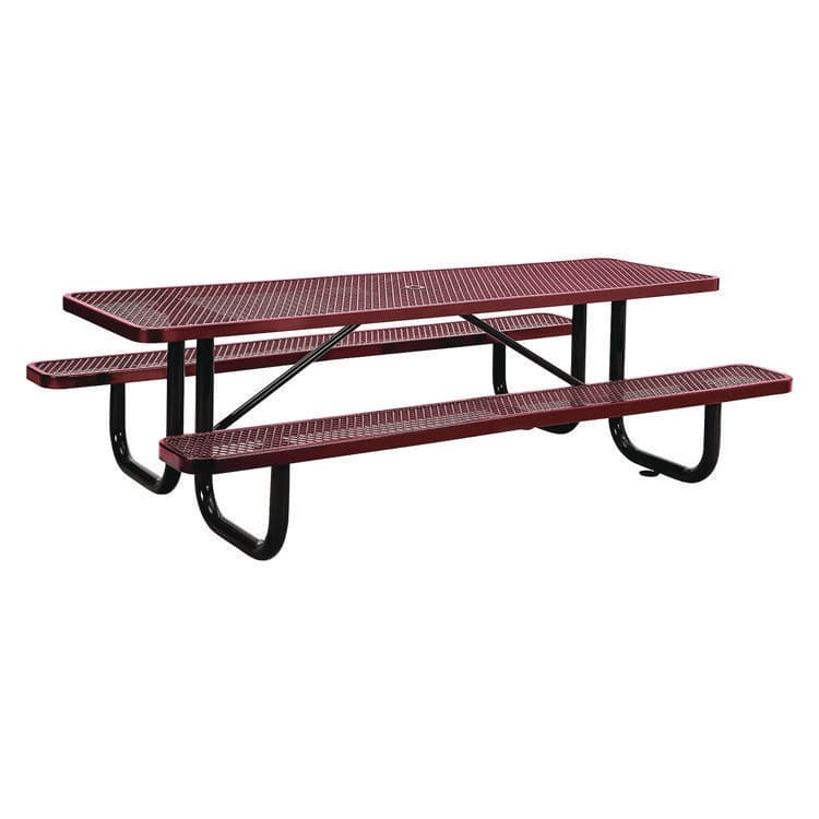 GLOBAL INDUSTRIAL Expanded Steel Picnic Table, Rectangular, 96 x 62 x 29.5, Red Top, Red Base/Legs (GBE277153RD)