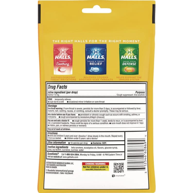 MONDELEZ INTERNATIONAL Triple Action Cough Drops, Honey-Lemon, 30/Bag, 12 Bags/Box (CDB28694) thumbnail 3