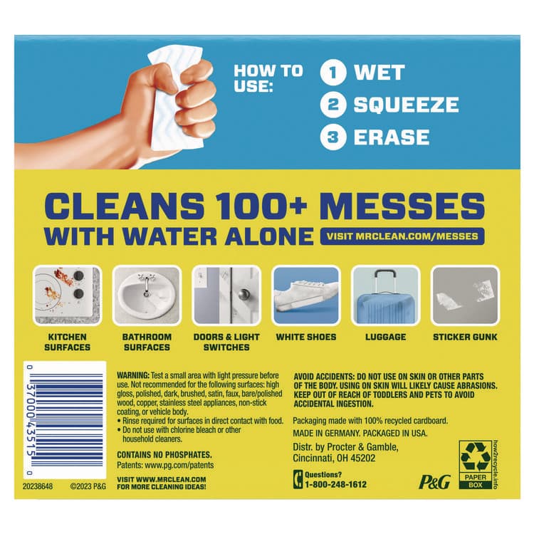 PROCTER & GAMBLE Magic Eraser, 4.6 x 2.3, 1" Thick, White, 2/Pack, 12 Packs/Carton (PGC43515) thumbnail 4