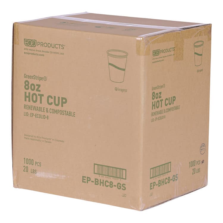 ECO-PRODUCTS,INC. GreenStripe Renewable and Compostable Hot Cups, 8 oz, Paper, White/Green, 50/Pack, 20 Packs/Carton (ECOEPBHC8GS) thumbnail 2