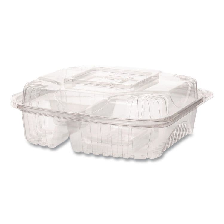 ECO-PRODUCTS,INC. Renewable and Compostable Clear Clamshell Hinged Food Containers, 3 Compartments, 8 x 8 x 3, Plastic, 80/Pack, 2 Packs/Carton (ECOEPLC83)