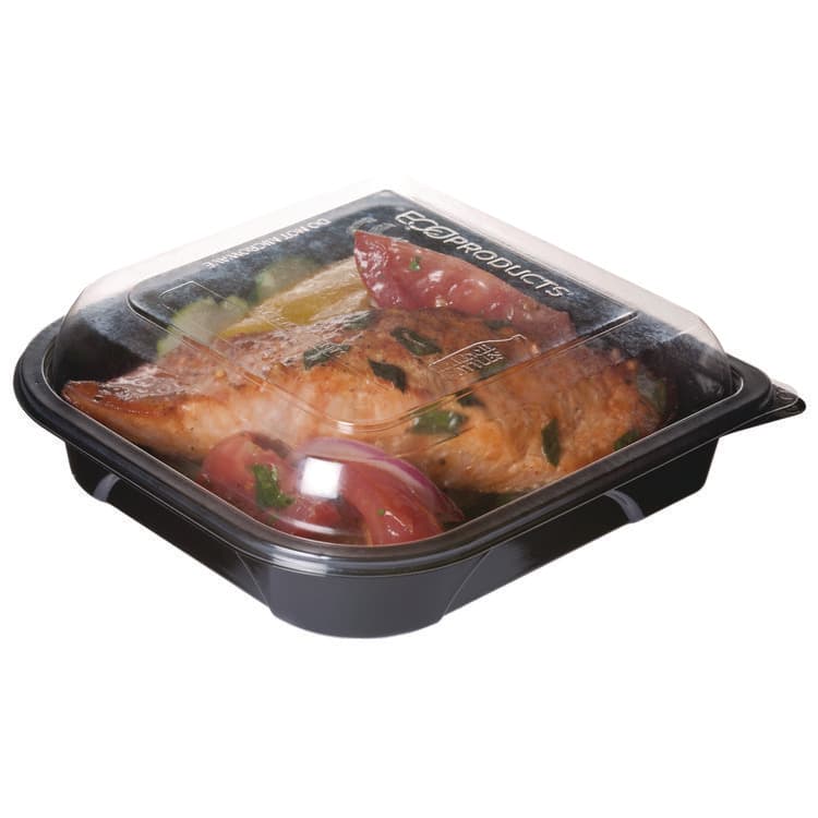 ECO-PRODUCTS,INC. 100% Recycled Content 6" Premium Take Out Containers, 12.5 oz, Black Base/Clear Lid, Plastic, 50/Pack, 3 Packs/Carton (ECOEPPTOR6) thumbnail 4