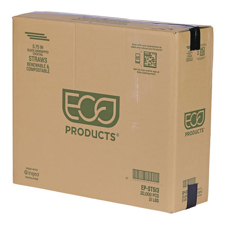 ECO-PRODUCTS,INC. Unwrapped Straw, 5.75", Plastic, Black, 20,000/Carton (ECOEPST513) thumbnail 2