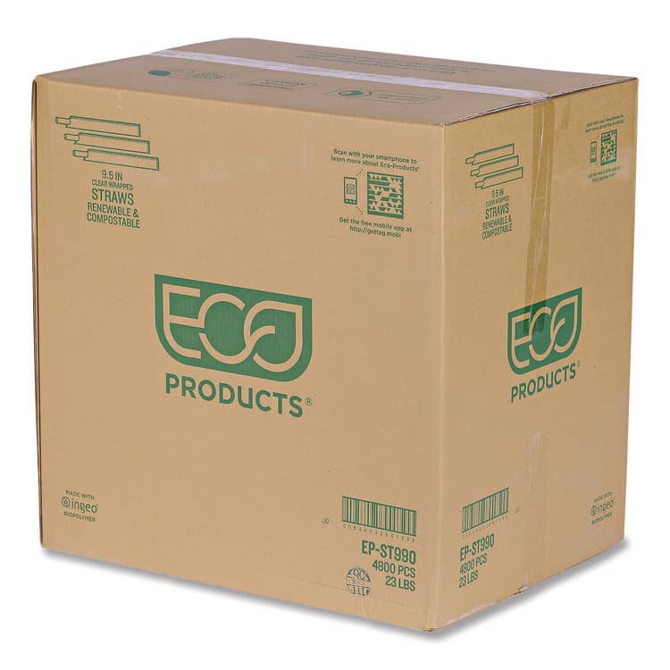 ECO-PRODUCTS,INC. Wrapped Straw, 9.5", Plastic, Clear, 4,800/Carton (ECOEPST990) thumbnail 2