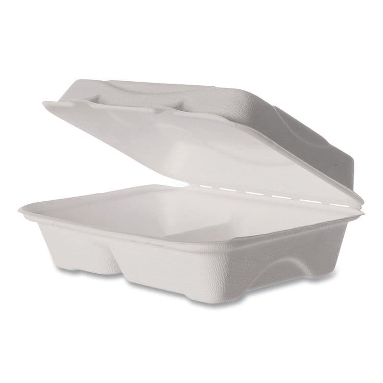 ECO-PRODUCTS,INC. Vanguard Renewable and Compostable Sugarcane Clamshells, 3 Compartments, 9 x 6 x 3, White, 250/Carton (ECOEPB002NFA)
