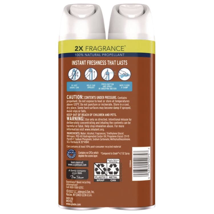 SC JOHNSON Air Freshener, Cashmere Woods Scent, 8.3 oz Aerosol Can, 2/Pack (SJN377361PK) thumbnail 2