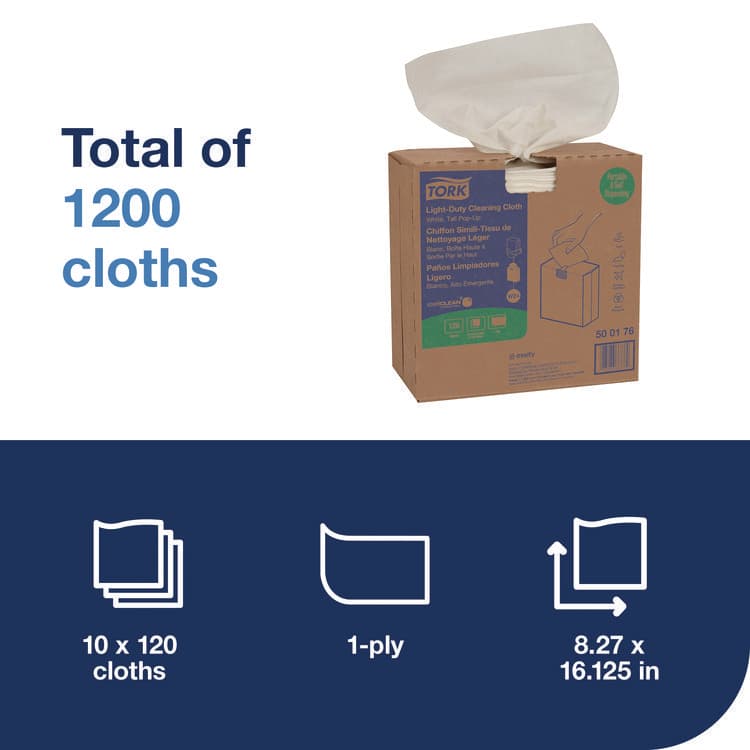 SCA TISSUE Light Duty Cleaning Cloth Pop Up Box, 1-Ply, 8.3 x 16.1, White, 120 Cloths/Pack, 10 Packs/Carton (TRK500176) thumbnail 2