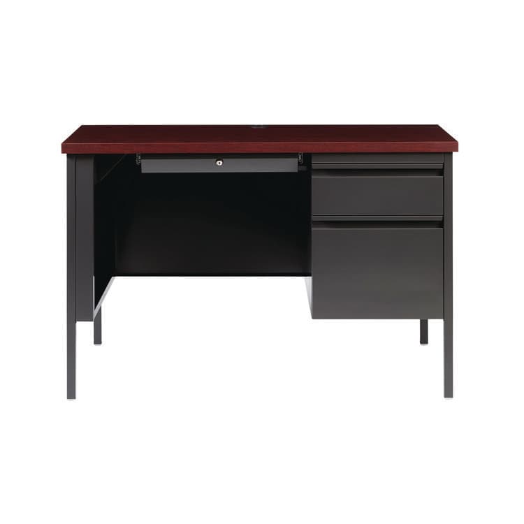 ALERA Single Pedestal Steel Desk, 45" x 24" x 29.5", Mahogany/Charcoal, Charcoal Legs (ALEHSD4524CM) thumbnail 2