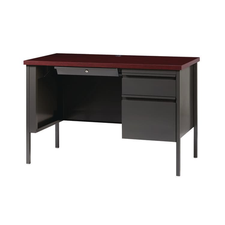 ALERA Single Pedestal Steel Desk, 45" x 24" x 29.5", Mahogany/Charcoal, Charcoal Legs (ALEHSD4524CM) thumbnail 3
