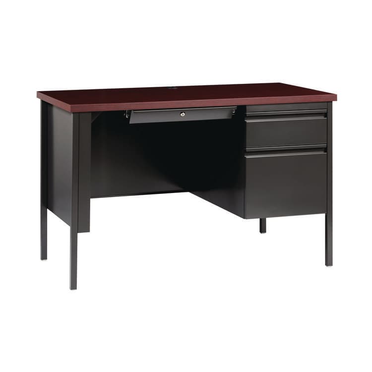 ALERA Single Pedestal Steel Desk, 45" x 24" x 29.5", Mahogany/Charcoal, Charcoal Legs (ALEHSD4524CM)