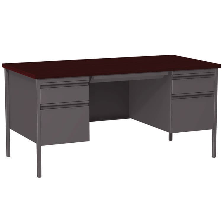 ALERA Double Pedestal Steel Desk, 60" x 30" x 29.5", Mahogany/Charcoal, Charcoal Legs (ALEHSD6030CM)