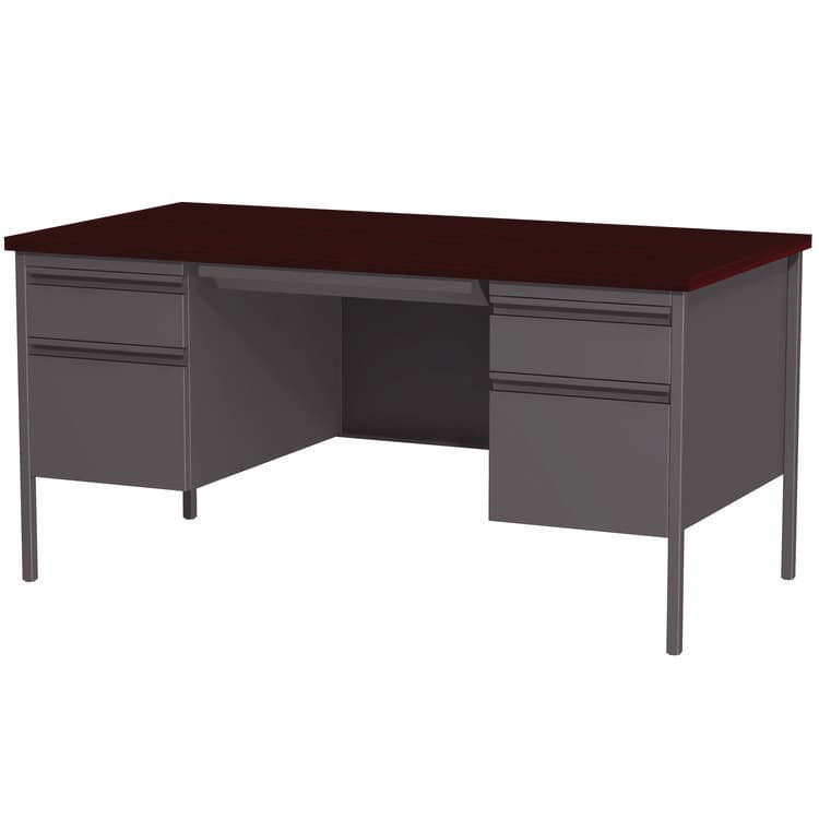 ALERA Double Pedestal Steel Desk, 60" x 30" x 29.5", Mahogany/Charcoal, Charcoal Legs (ALEHSD6030CM) thumbnail 3