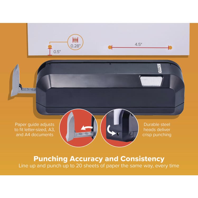 STANLEY BOSTITCH 20-Sheet Electric Three-Hole Punch, 9/32" Holes, Black (BOSEHP20BLK) thumbnail 3