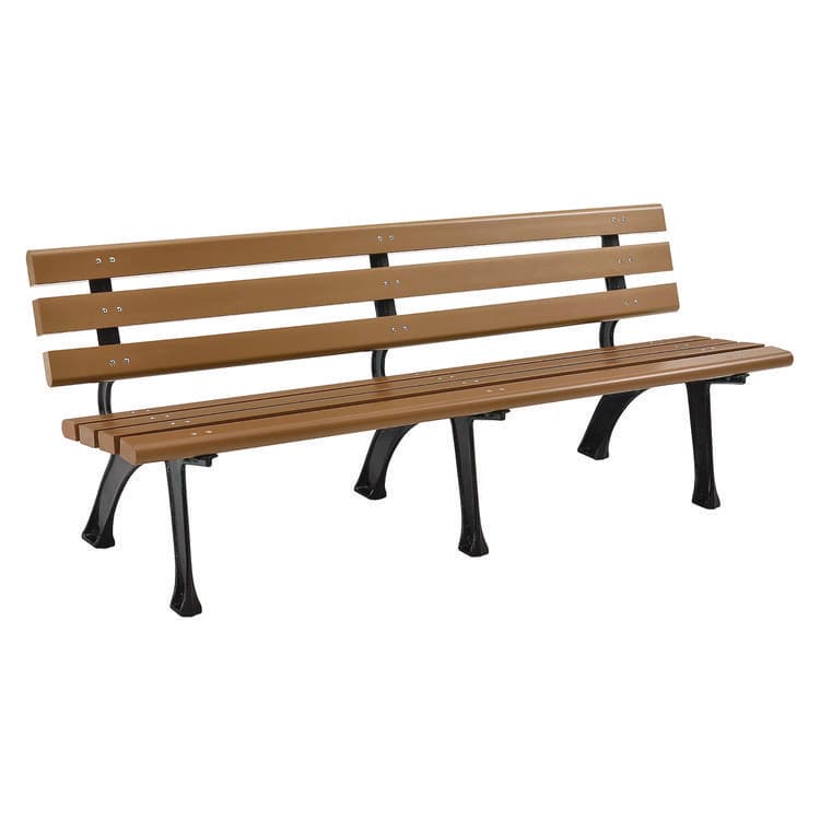 GLOBAL INDUSTRIAL Recycled Plastic Benches with Back, 72" x 23" x 28", Tan Seat/Back, Black Base (GBE240126TN)
