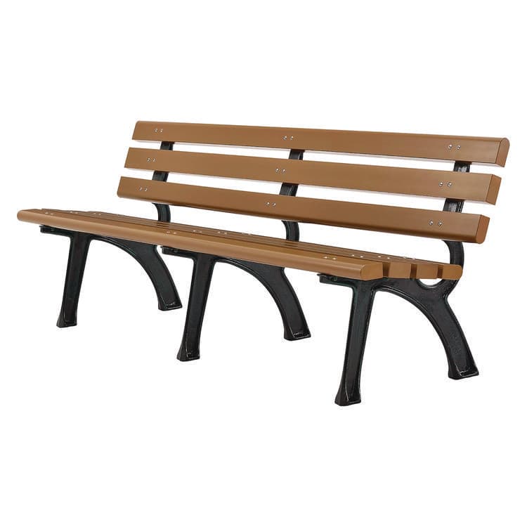 GLOBAL INDUSTRIAL Recycled Plastic Benches with Back, 72" x 23" x 28", Tan Seat/Back, Black Base (GBE240126TN) thumbnail 2