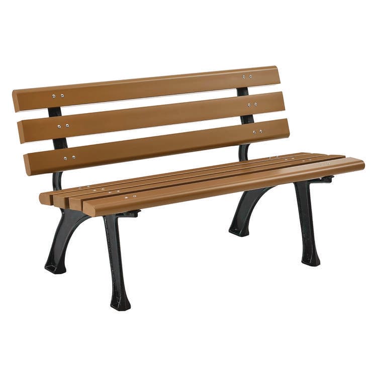 GLOBAL INDUSTRIAL Recycled Plastic Benches with Back, 48" x 23" x 28", Tan Seat/Back, Black Base (GBE240125TN)