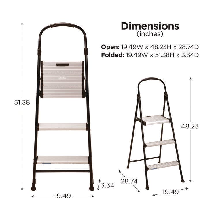COSCO 3-Step Stepstool, 250 lb, 28.75" Tall, 28.35" Spread, Black/Silver (CSC11425ABK1E) thumbnail 3