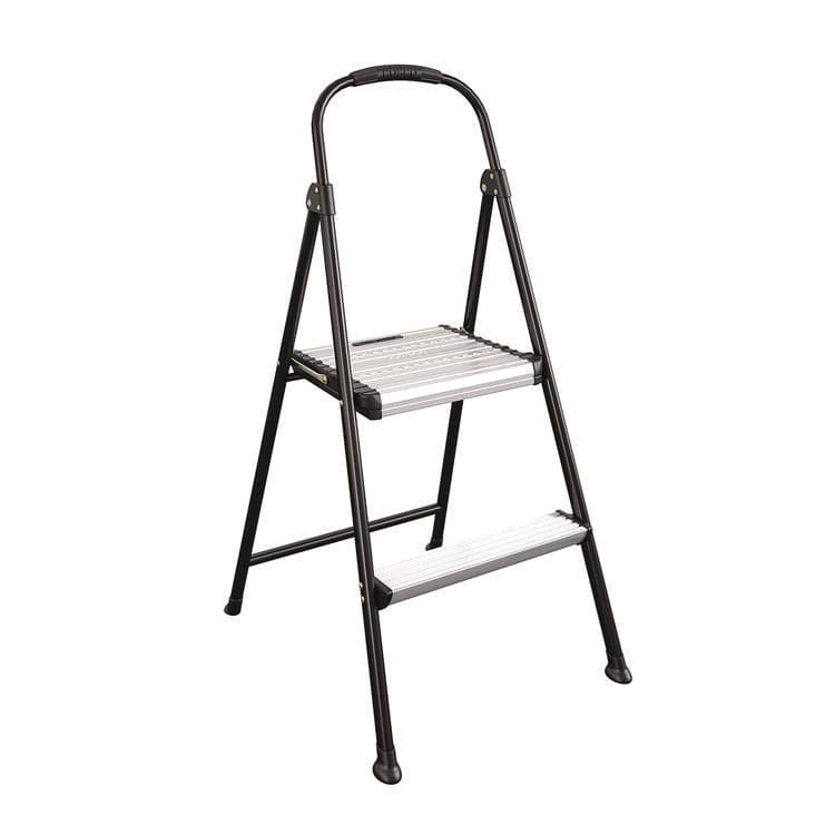 COSCO 2-Step Stepstool, 250 lb Capacity, 19" Working Height, 22.5" Spread, Black/Silver (CSC11325ABK1E)
