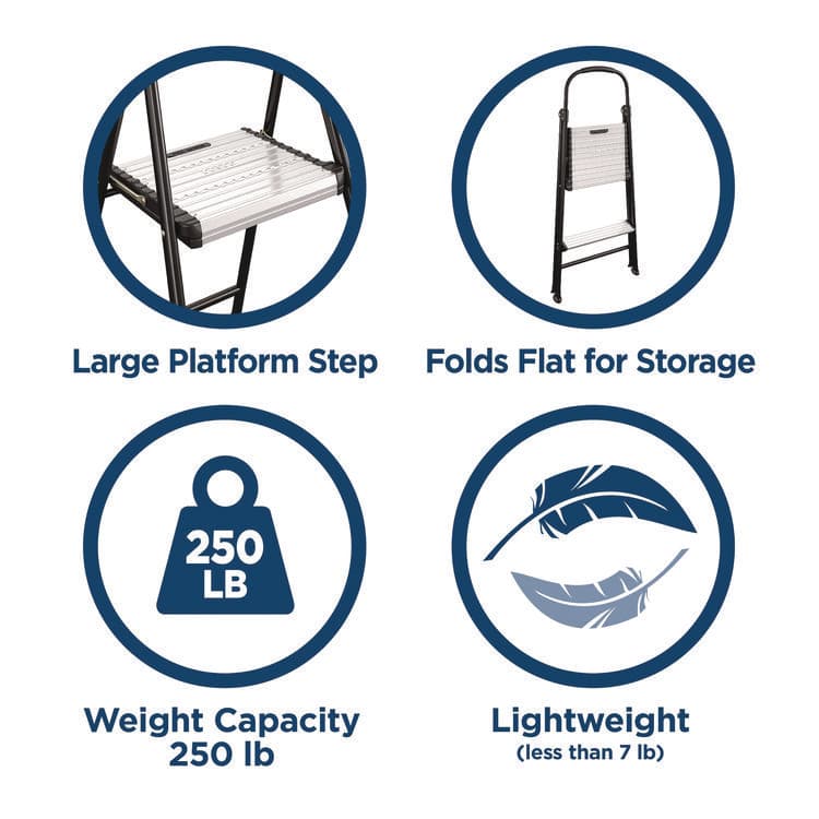 COSCO 2-Step Stepstool, 250 lb Capacity, 19" Working Height, 22.5" Spread, Black/Silver (CSC11325ABK1E) thumbnail 3