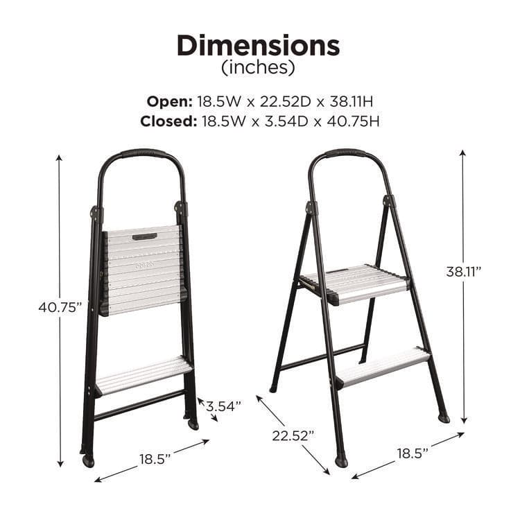 COSCO 2-Step Stepstool, 250 lb Capacity, 19" Working Height, 22.5" Spread, Black/Silver (CSC11325ABK1E) thumbnail 2