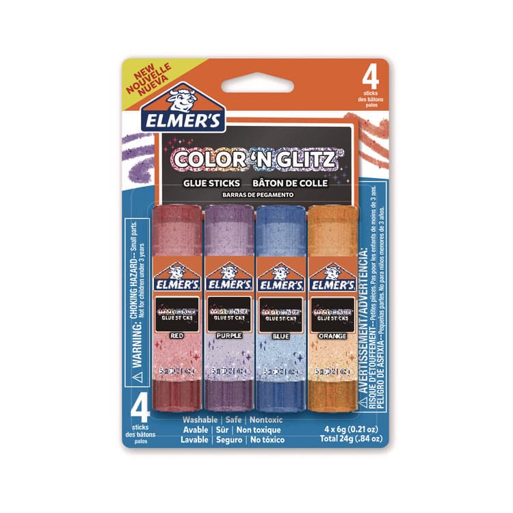 ELMER'S PRODUCTS, . Glitter Glue Sticks, 0.21 oz, Applies Assorted Colors, Dries Clear Glitter, 4/Pack (EPI2197114)