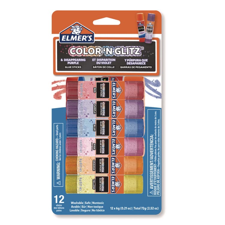 ELMER'S PRODUCTS, . Glitter Glue Sticks, Applies Assorted Colors, 0.21 oz, Dries Clear Glitter, 12/Pack (EPI2197116)