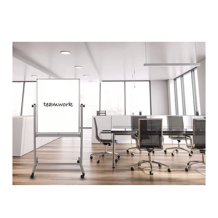 LUXOR WORKSPACES, LLC Mobile Magnetic Whiteboard, 24" x 36", White Surface, Satin Aluminum Frame (LXCL270) thumbnail 2