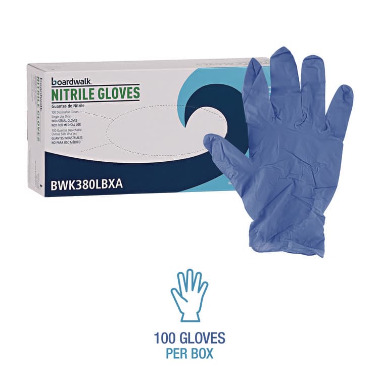 BOARDWALK 380 Series Disposable General-Purpose Nitrile Gloves, Powder-Free, Large, 4 mil Thick, 9.5" Long, Blue, 100/Box (BWK380LBXA) thumbnail 4