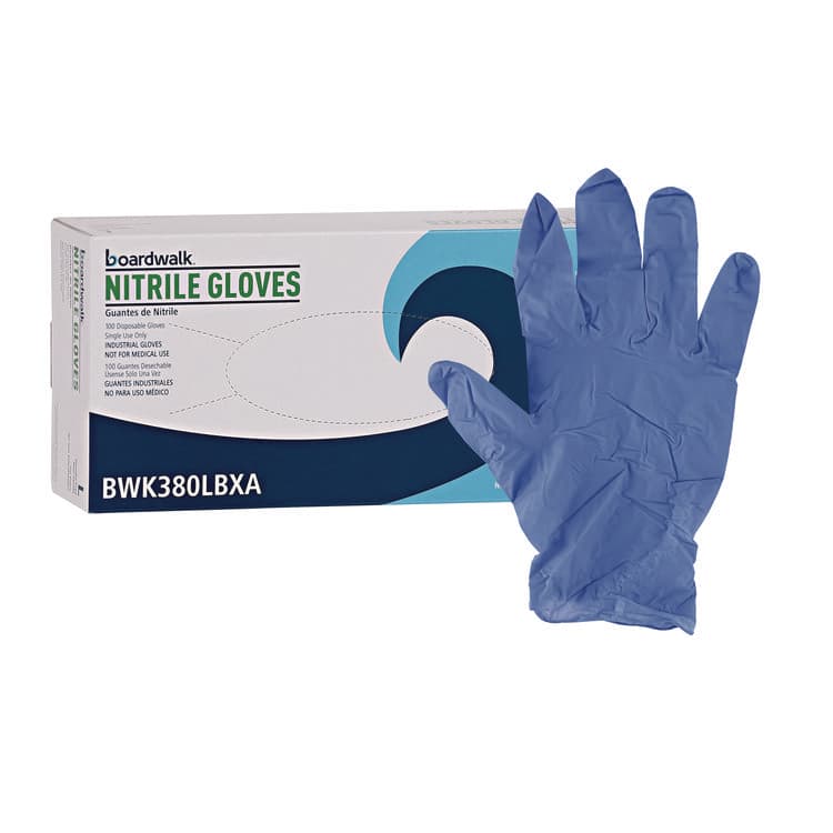 BOARDWALK 380 Series Disposable General-Purpose Nitrile Gloves, Powder-Free, Large, 4 mil Thick, 9.5" Long, Blue, 100/Box, 10 Boxes/CT (BWK380LCTA) thumbnail 2