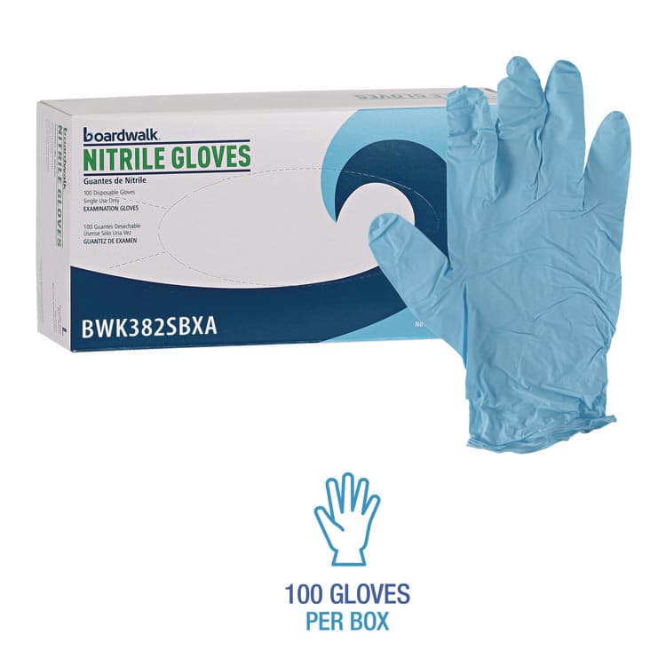 BOARDWALK Disposable Examination Nitrile Gloves, Powder-Free, Small, 5 mil Thick, 9.5" Long, Blue, 100/Box (BWK382SBXA) thumbnail 4