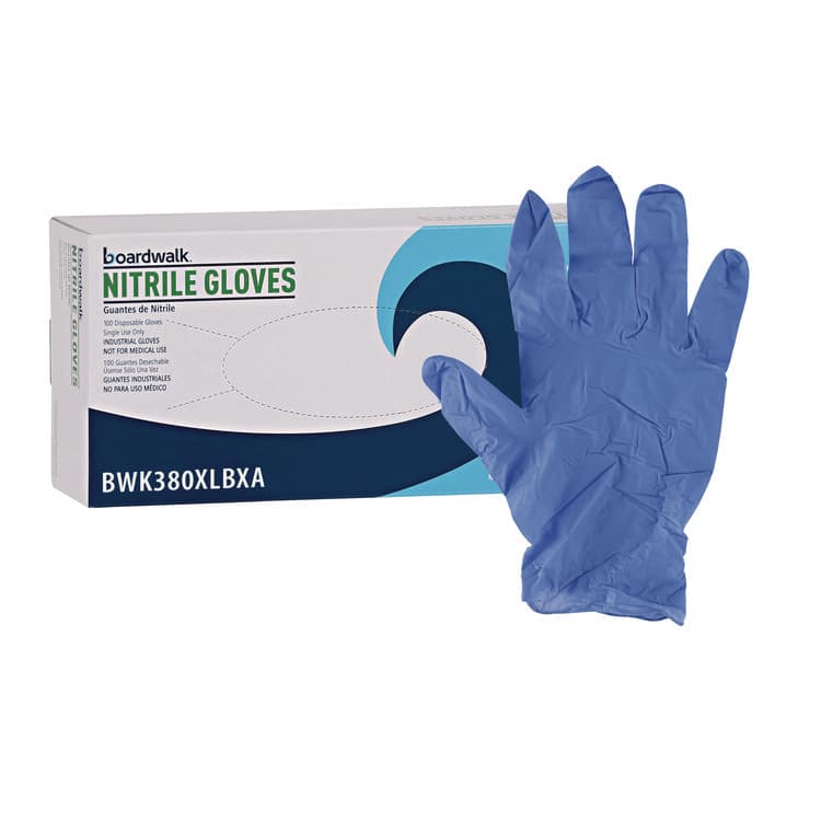 BOARDWALK 380 Series Disposable General-Purpose Nitrile Gloves, Powder-Free, X-Large, 4 mil Thick, 9.5" Long, Blue,100/Box, 10 Boxes/CT (BWK380XLCTA) thumbnail 2