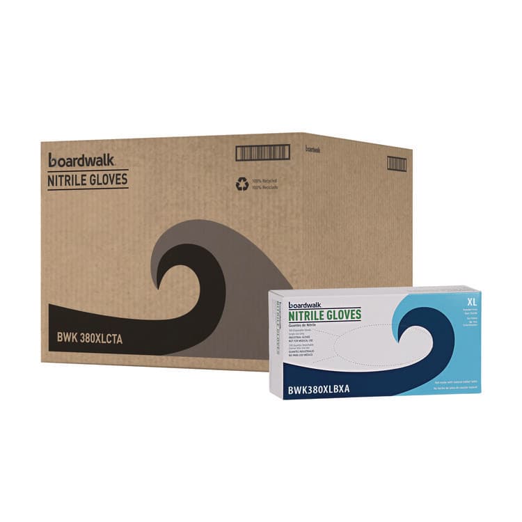 BOARDWALK 380 Series Disposable General-Purpose Nitrile Gloves, Powder-Free, X-Large, 4 mil Thick, 9.5" Long, Blue,100/Box, 10 Boxes/CT (BWK380XLCTA)