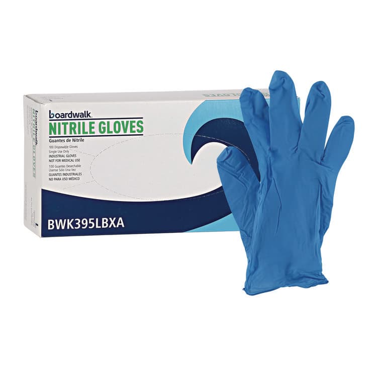BOARDWALK 395 Series Disposable General-Purpose Nitrile Gloves, Powder-Free, Large, 5 mil Thick, 9.5" Long, Blue, 100/Box (BWK395LBXA)