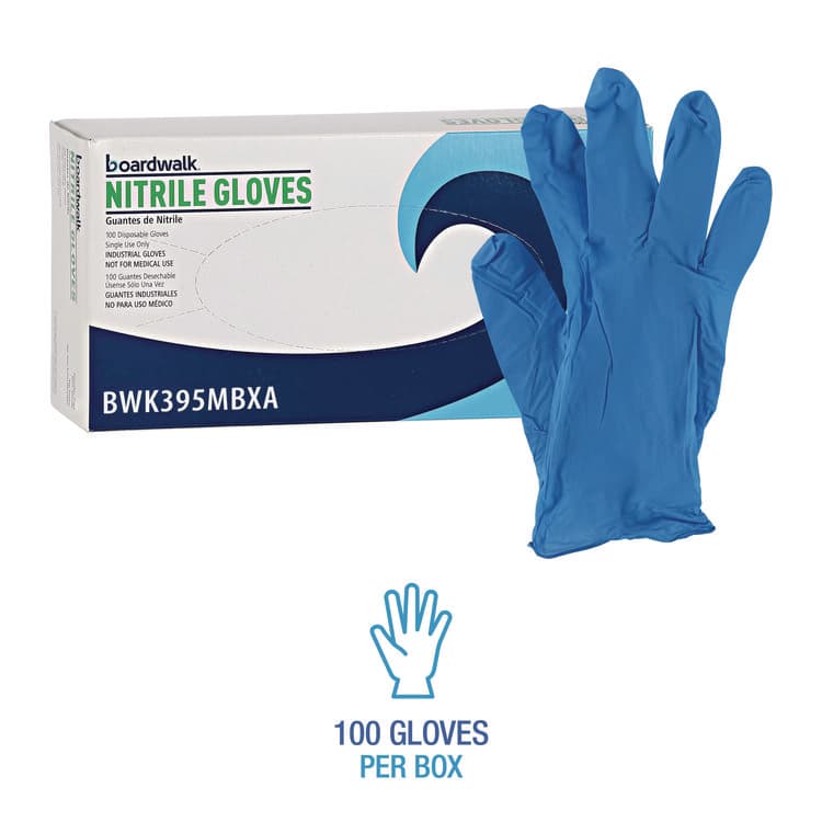 BOARDWALK 395 Series Disposable General-Purpose Nitrile Gloves, Powder-Free, Medium, 5 mil Thick, 9.5" Long, Blue, 100/Box (BWK395MBXA) thumbnail 4