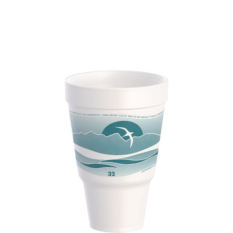 DART J Cup Insulated Foam Pedestal Cups, 32 oz, White/Teal, 25/Sleeve, 20 Sleeves/Carton (DCC32AJ32H)