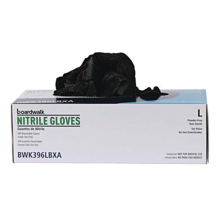 BOARDWALK 396 Series Disposable General-Purpose Nitrile Gloves, Powder-Free, Large, 4.4 mil Thick, 9.5" Long, Black, 100/Box (BWK396LBXA) thumbnail 4