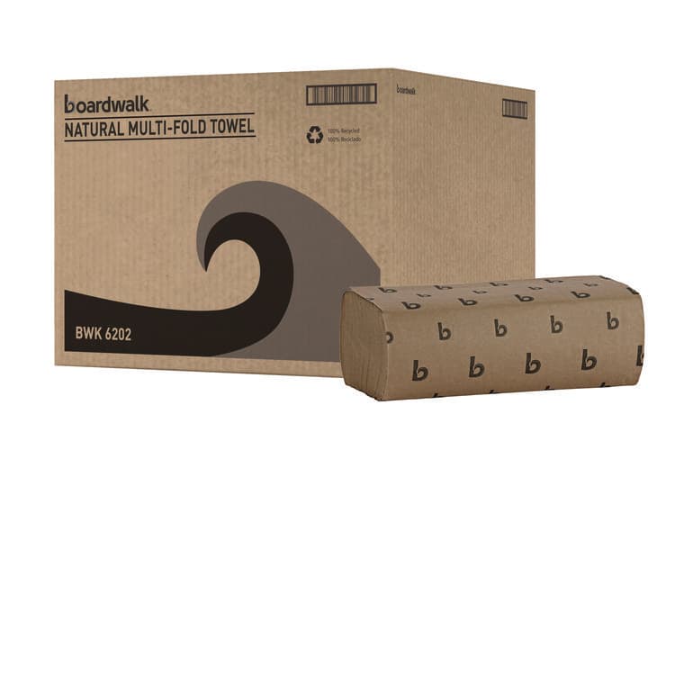 BOARDWALK Multifold Paper Towels, 1-Ply, 9 x 9.45, Natural, 250/Pack, 16 Packs/Carton (BWK6202)