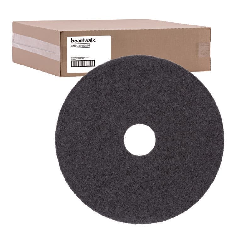 BOARDWALK Stripping Floor Pads, 14" Diameter, Black, 5/Carton (BWK4014BLA)
