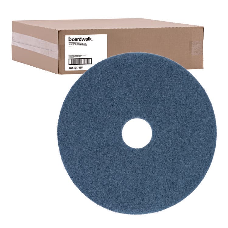 BOARDWALK Scrubbing Floor Pads, 17" Diameter, Blue, 5/Carton (BWK4017BLU)