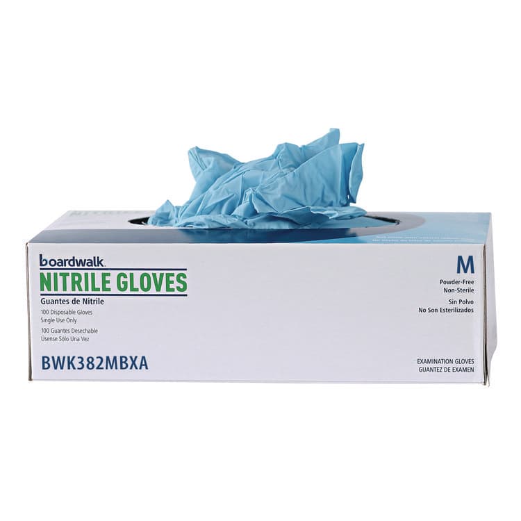 BOARDWALK Disposable Examination Nitrile Gloves, Powder-Free, Medium, 5 mil Thick, 9.5" Long, Blue, 100/Box, 10 Boxes/Carton (BWK382MCTA) thumbnail 3