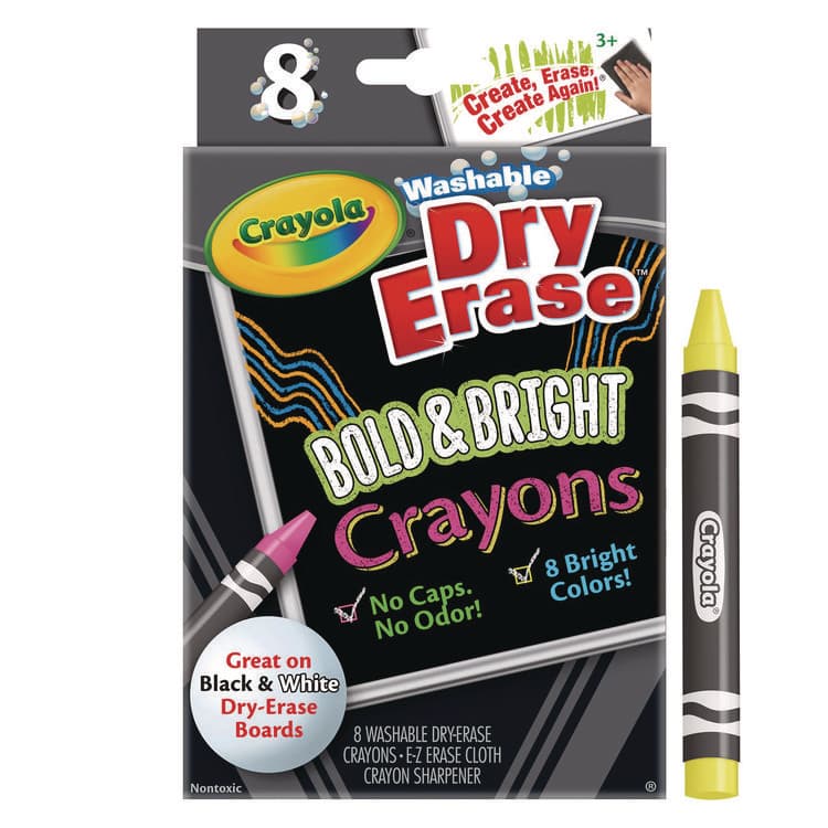 BINNEY & SMITH / CRAYOLA Washable Dry Erase Crayons with Built-In Sharpener and E-Z Erase Cloth, Large Size, 0.44 x 4, 8 Assorted Bright Colors, 8/Box (CYO985202) thumbnail 2