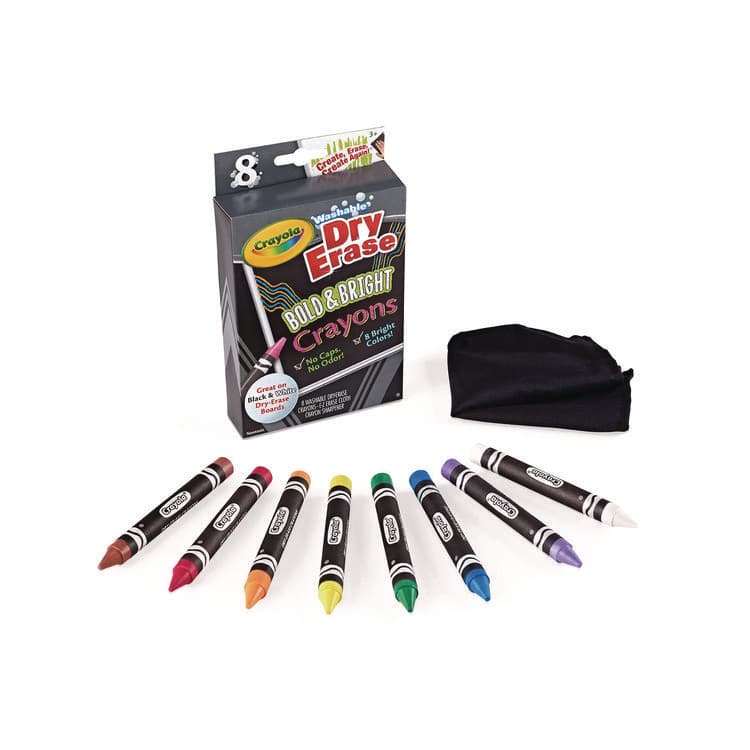 BINNEY & SMITH / CRAYOLA Washable Dry Erase Crayons with Built-In Sharpener and E-Z Erase Cloth, Large Size, 0.44 x 4, 8 Assorted Bright Colors, 8/Box (CYO985202) thumbnail 3