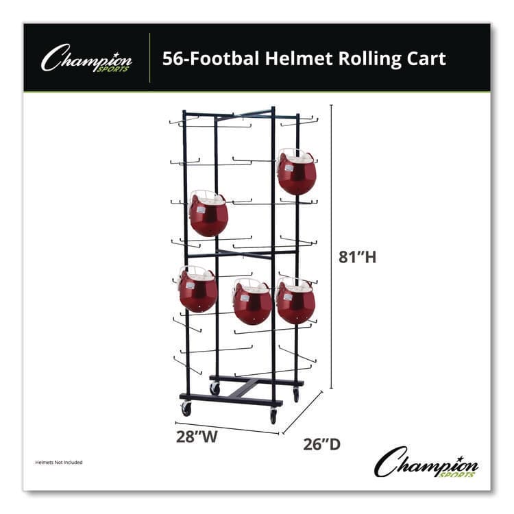CHAMPION SPORT 56 Football Helmet Rolling Rack, 26" x 28" x 81", Black (CSIFBWR) thumbnail 2